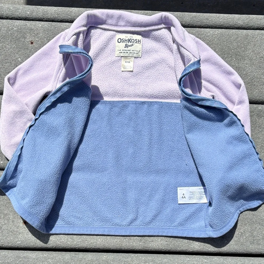OshKosh B'gosh Kids Purple and Blue Fleece Lightweight Zip Sweatshirt, Size 4